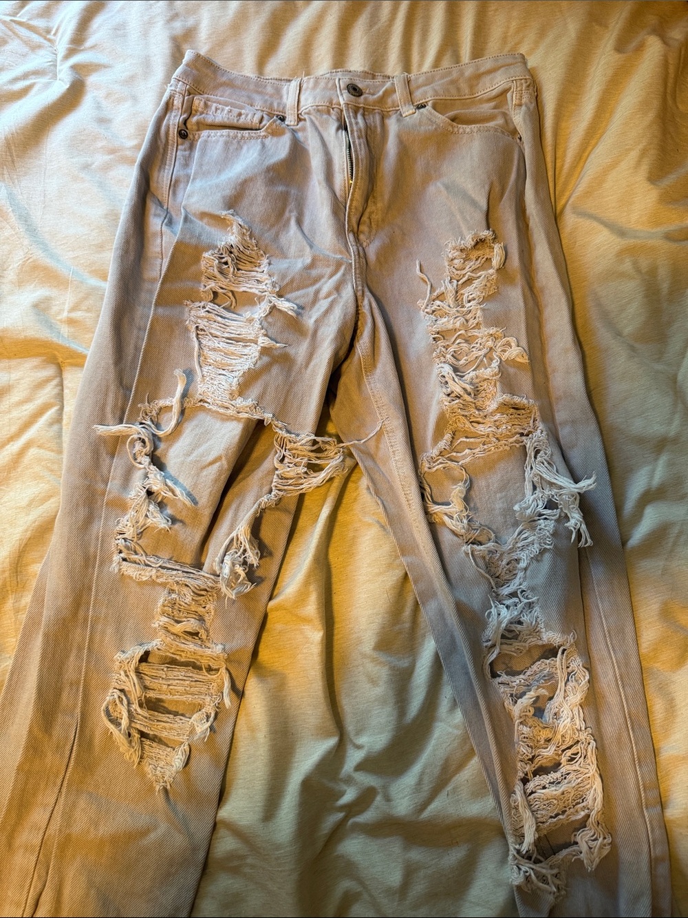American Eagle Outfitters Light Beige Distressed Skinny Jeans
